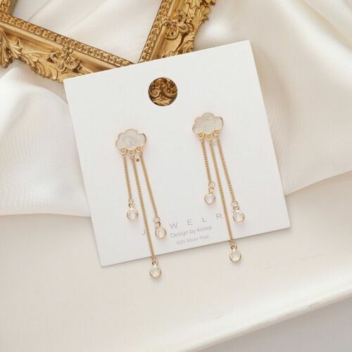 Cloud Dangle Earrings three dangle cz Gold White Designer earrings Gold sky rain