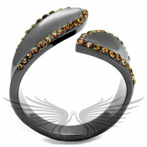 Brilliant Brown Top Grade Crystals Light Black Ion Plated Fashion Ring Tk2692