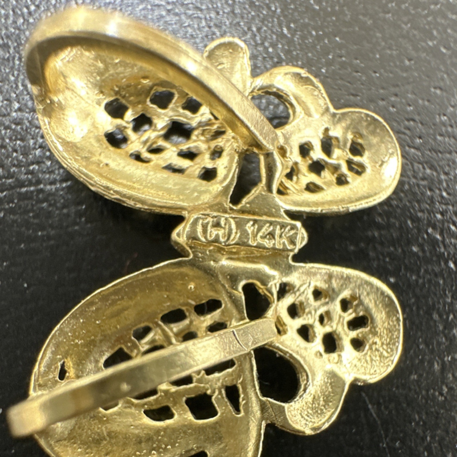 14k Gold Butterfly slider pendant, Signed 2.2cm Butterfly Theme
