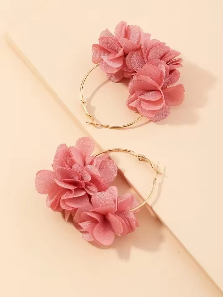 3 Pairs Flower Hoop Earrings Set Yellow Pink White Floral Lightweight Women