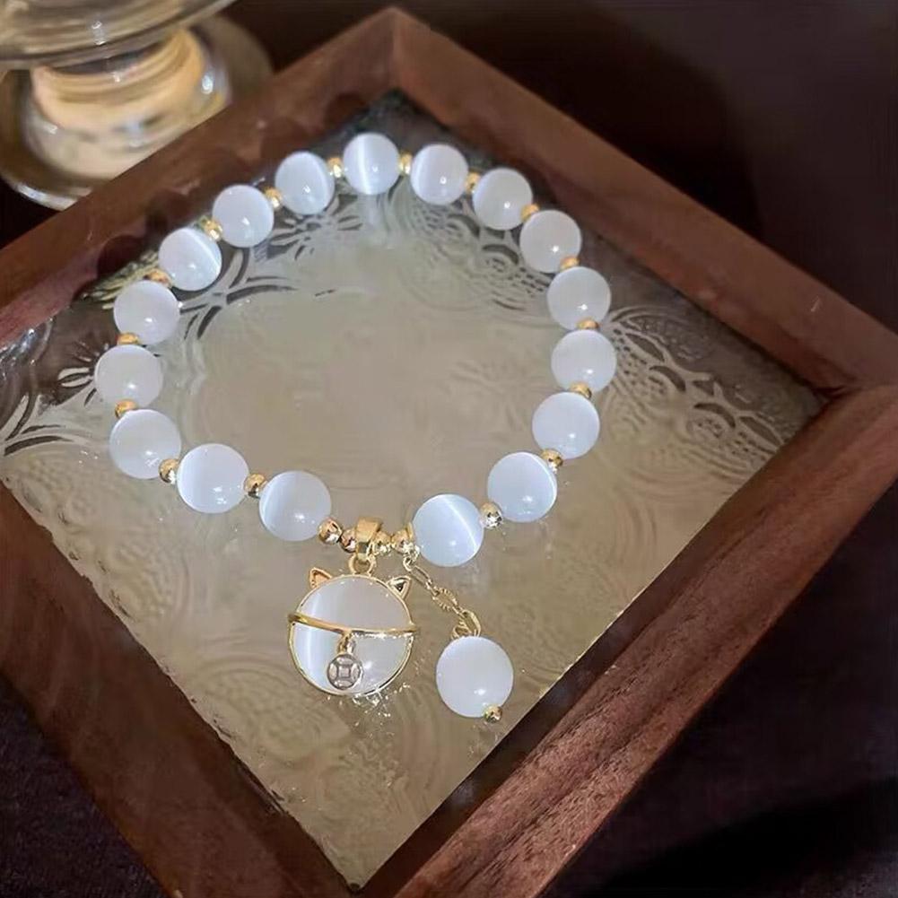 5Pcs Lucky Moonstone Beads Cat Bracelet Attracting Wealth Women Jewelry Gift US