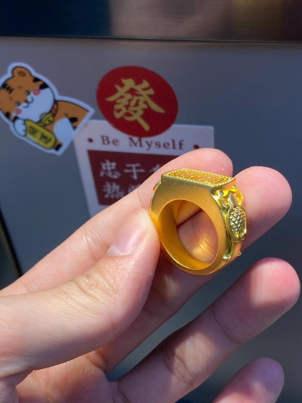 New Gold Plated Fu Shou Ring Adjustable Open Band Unisex