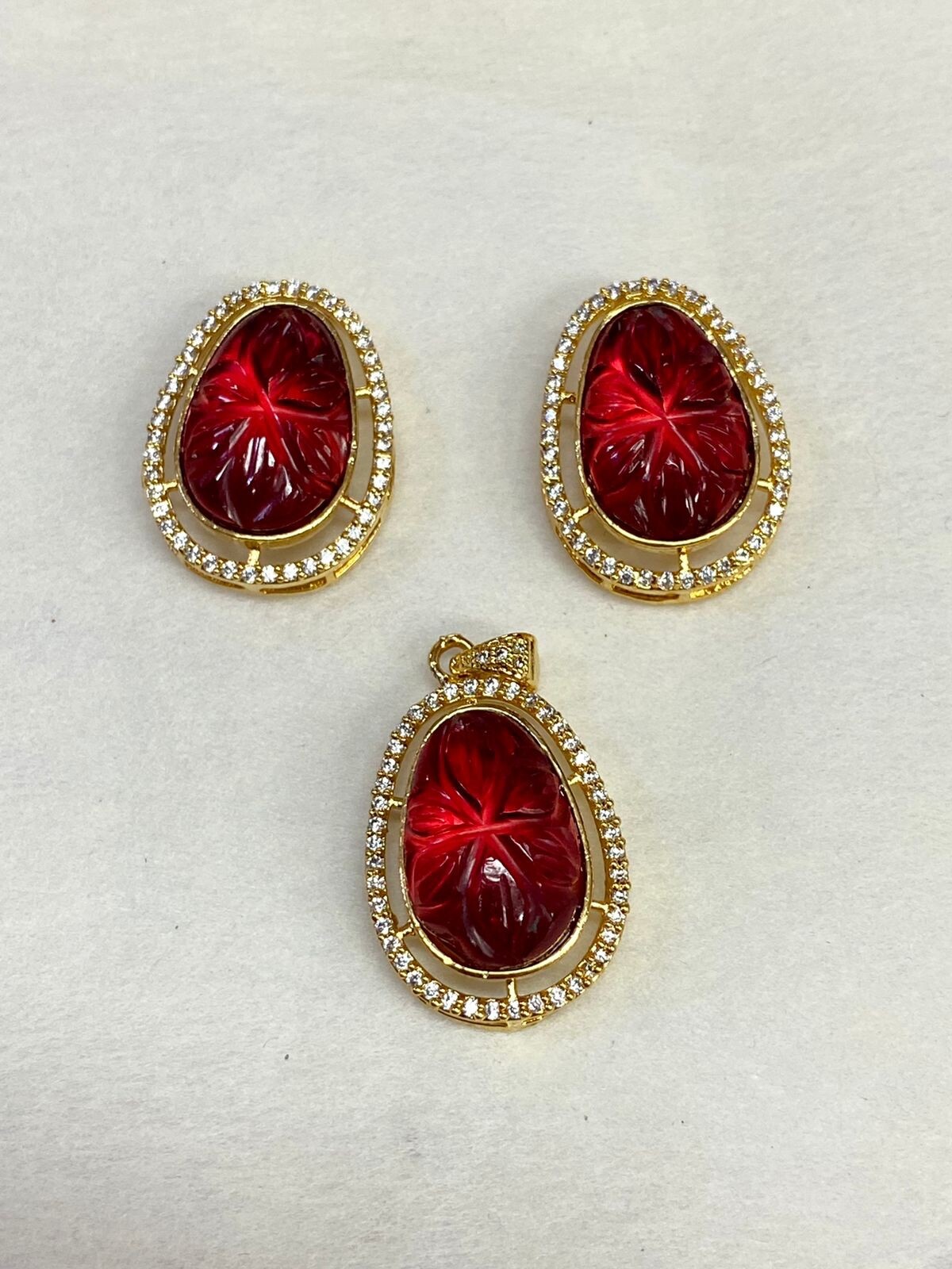 22k Gold Plated Ruby Pendant & Stud Earrings Set | CZ Stone jewelry For Women’s