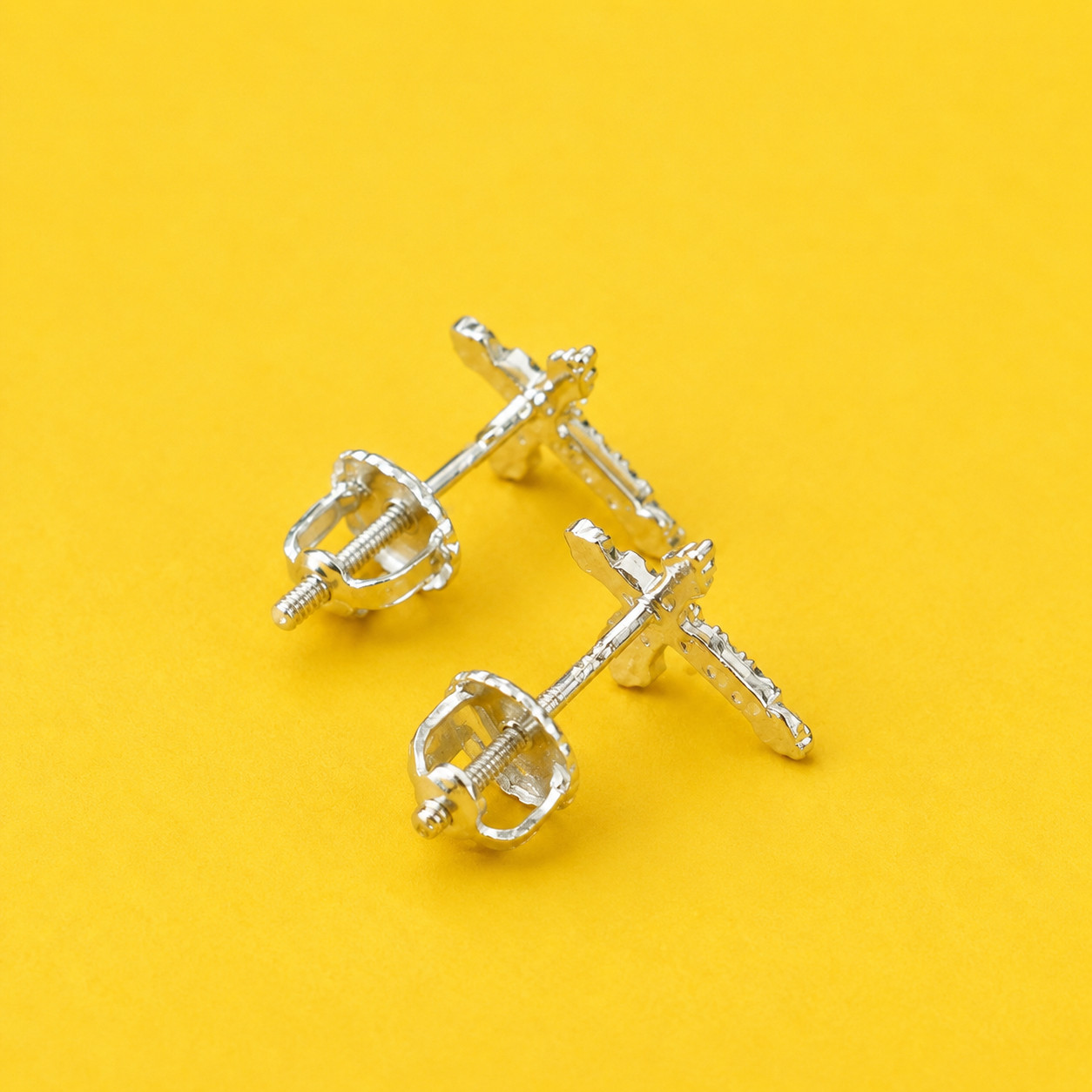 1ct Round Cut White CZ Unisex Cross Stud Earrings 14k White Gold Plated Silver