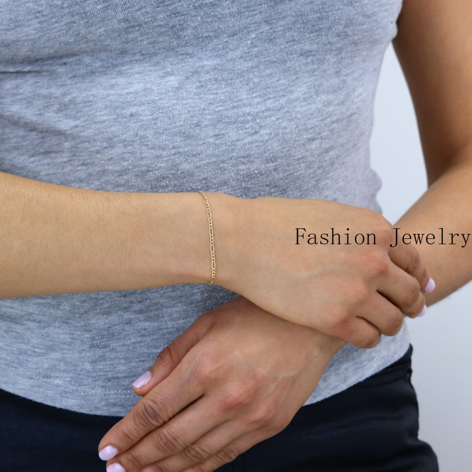 10K Yellow Gold 3.5mm-9mm Italian Figaro Chain Link Bracelet Mens Women 7″ 8″ 9″