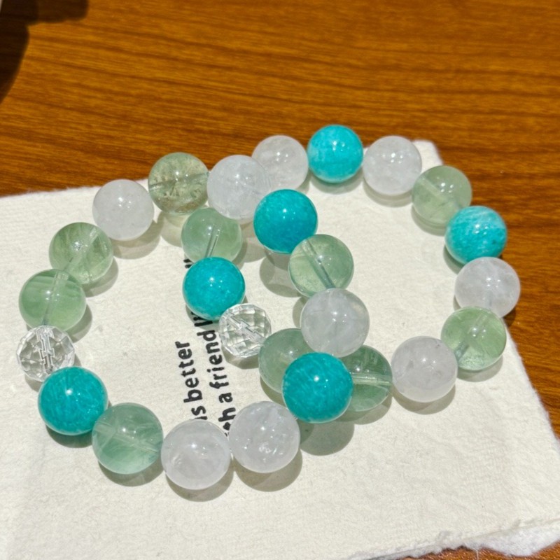 13mm Natural Green Fluorite Amazonite Snowflake Phantom Handmade Bracelet