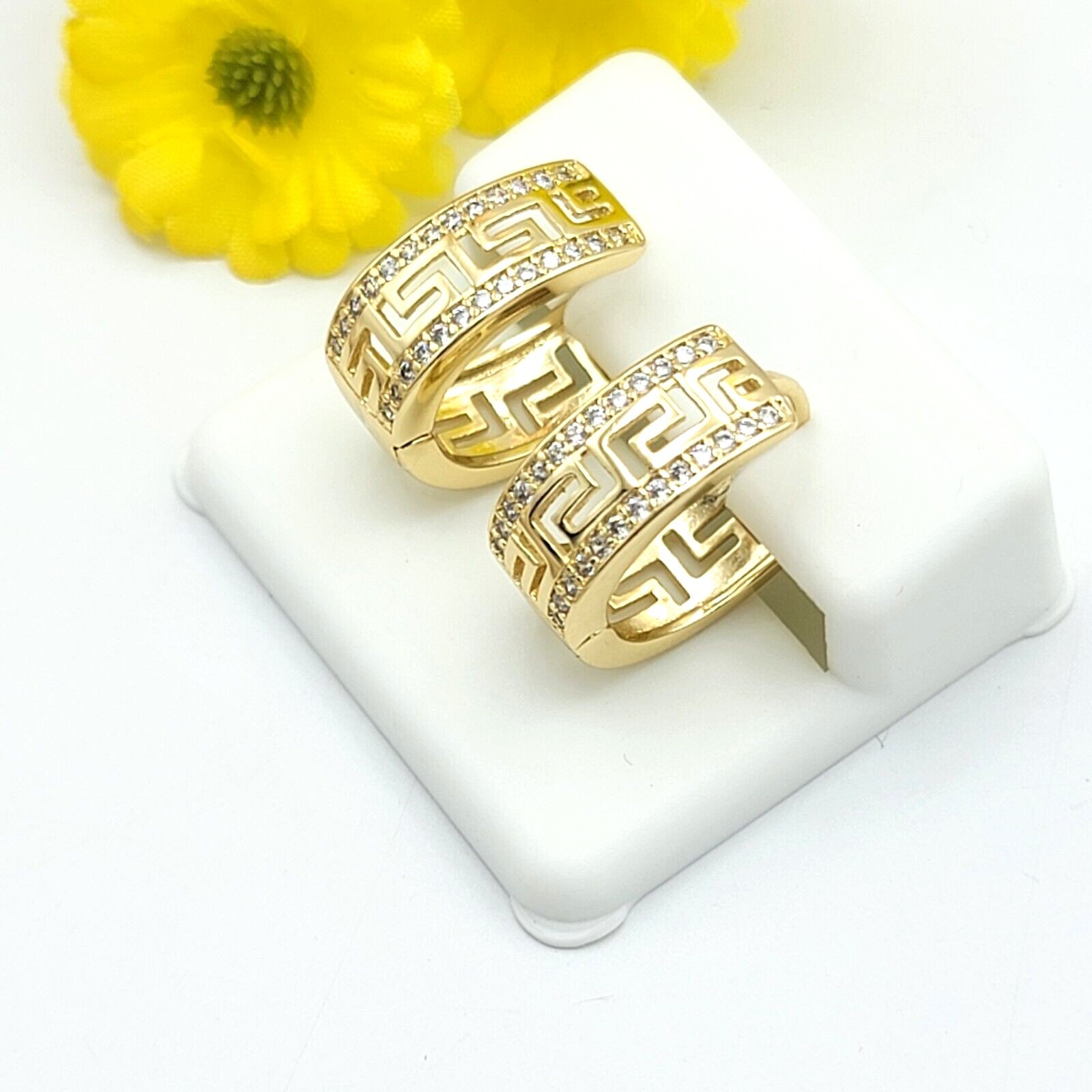 14K Yellow Gold Silver Plated Round Cut Simulated Diamond Women’s Hoop Earring