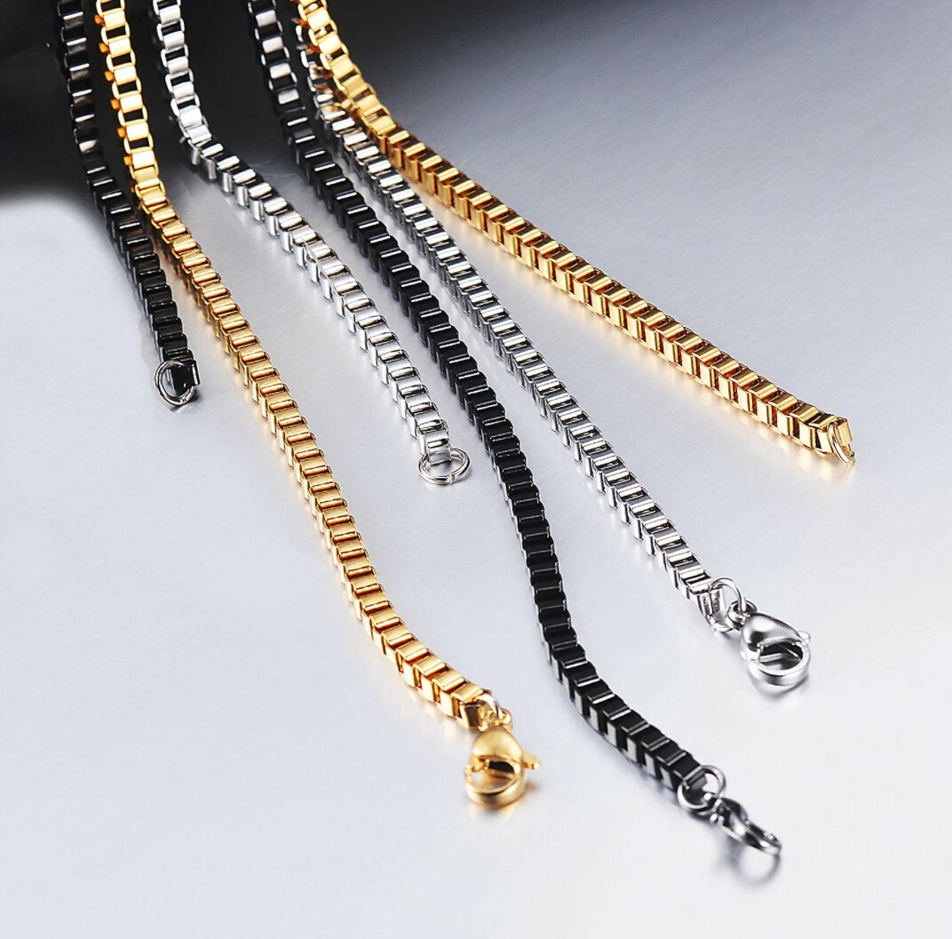 Black Stainless Steel 40 cm (15.7 Inch )3 mm Square Box Neck Chain Necklace