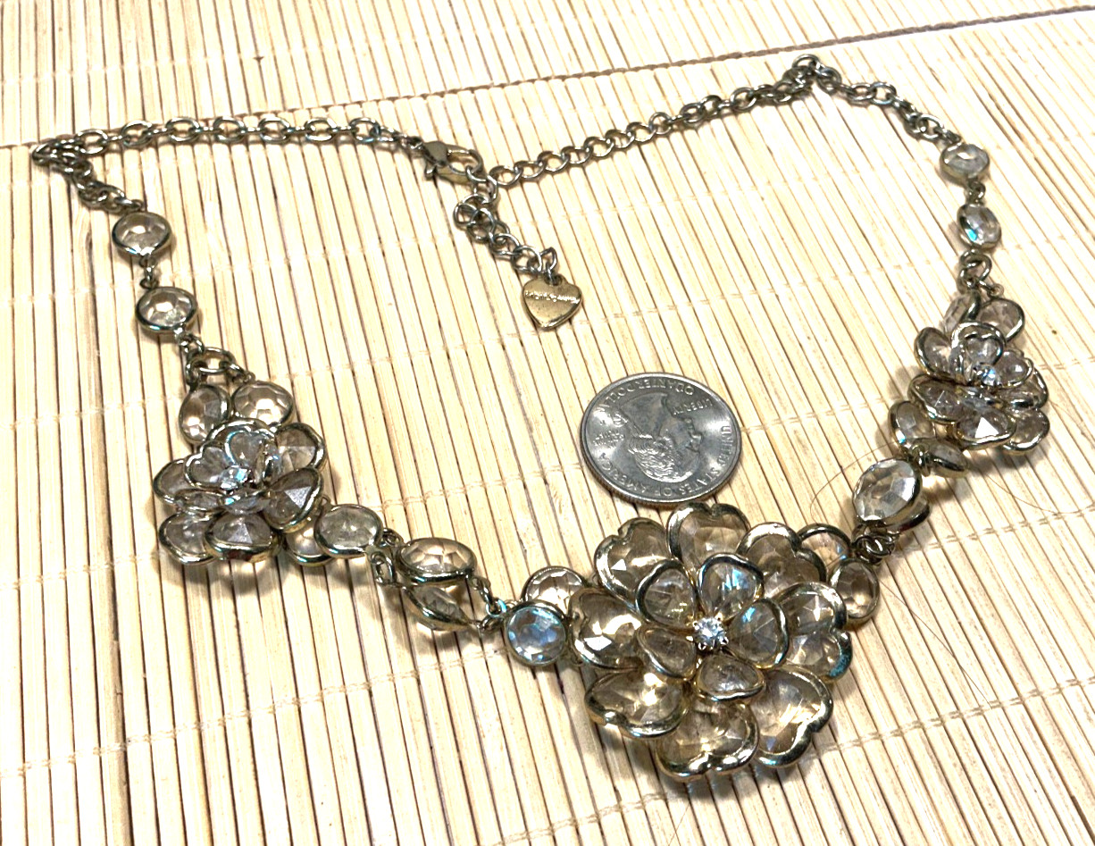 Betsey Johnson Necklace Gold Acrylic Smoke Clear Flower Clusters Lot 103C