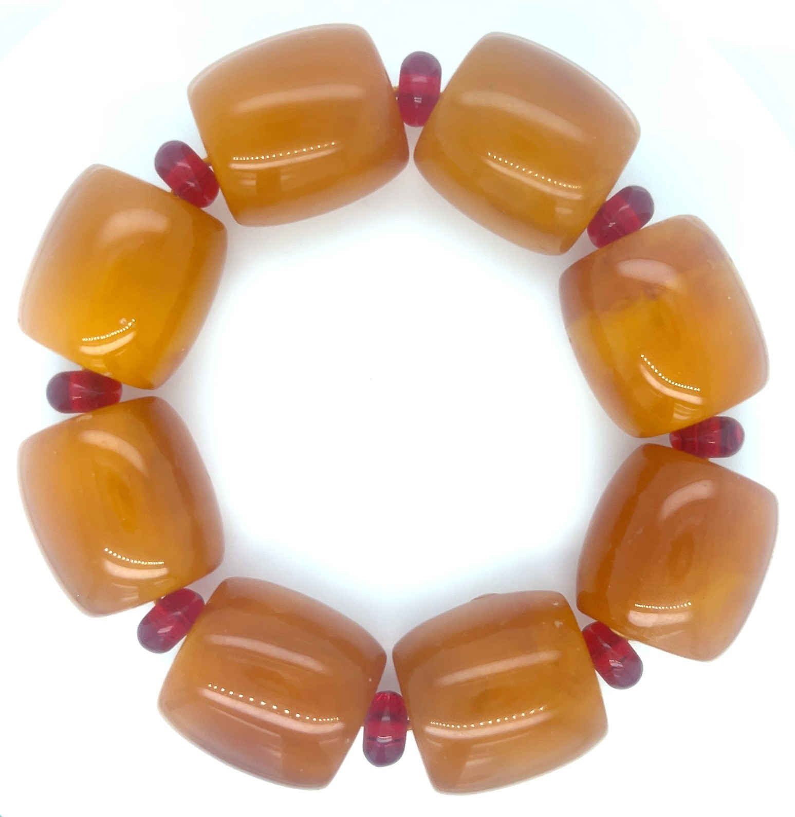 Faux Amber Chunky Stretch Bracelet 25mm Orange Beads Red Spacers 3.5