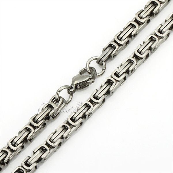 5mm Mens Byzantine Box Link Chain Stainless Steel Necklace Silver/Gold Plated