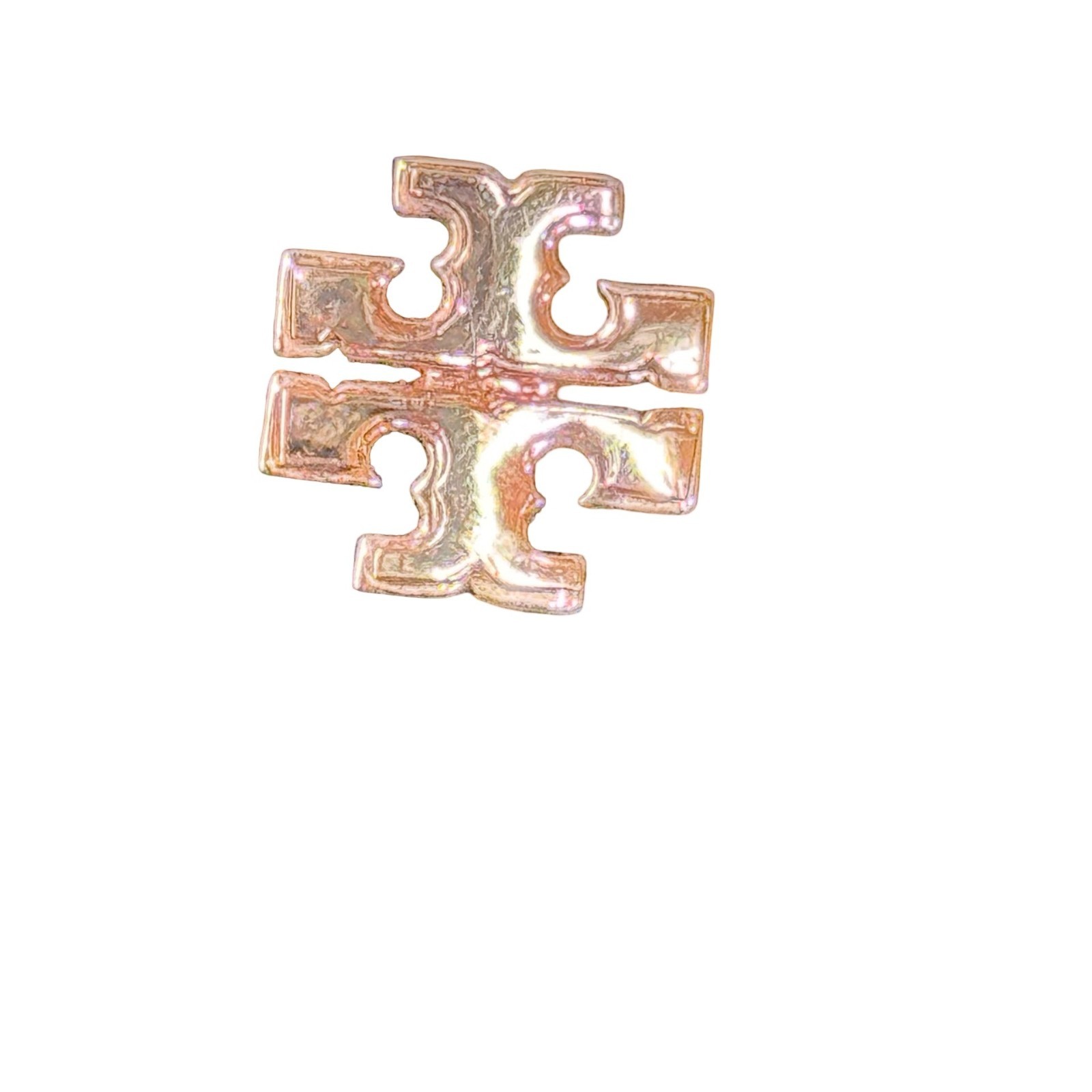 Tory Burch Rose Gold Logo Stud Earrings Pierced Ears Everyday Wear Signed