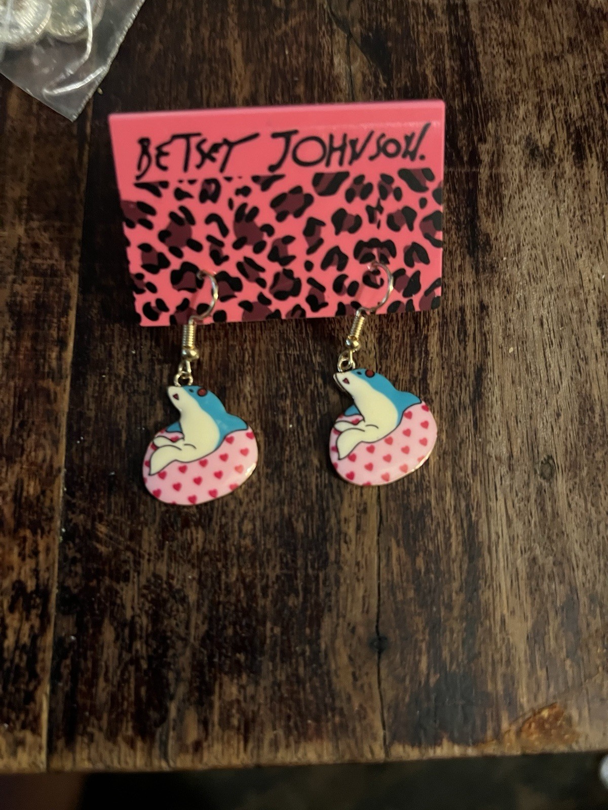 Betsey Johnson Multicolor Enamel Animal Dangle Drop Hook Earrings Signed
