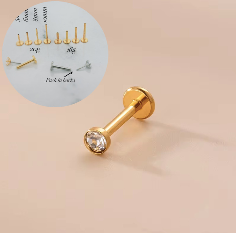 G23 Easy to put Push-in Threadless Earrings Flat Back Stud Lobe Cartilage Helix