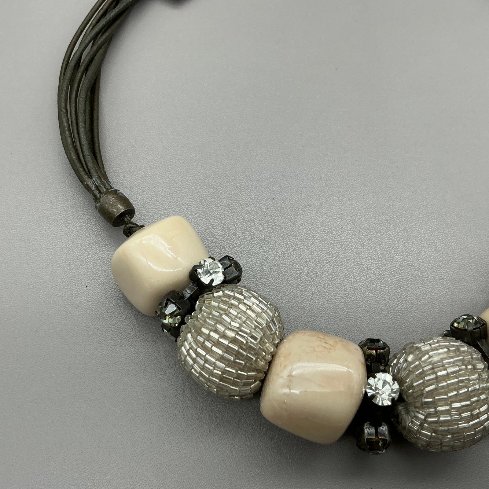 Chicos Necklace Womens Tan Multi Strand Beaded Statement Rhinestone 20 Inches