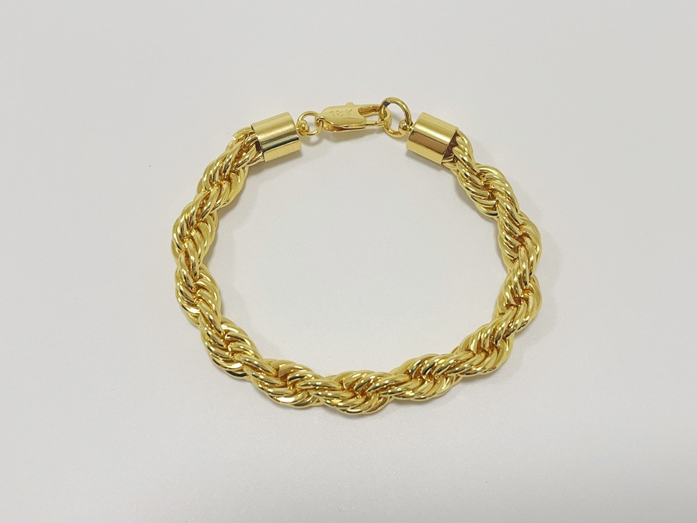 18K Yellow Gold Stamped Diamond Cut Rope Chain Bracelet 10.5mm 7.5INCH Men Women