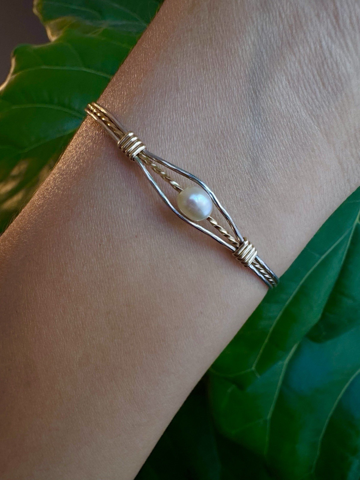 Ronaldo Guardian Angel Bracelet 14K Gold Artist Wire and Sterling Silver w/Pearl