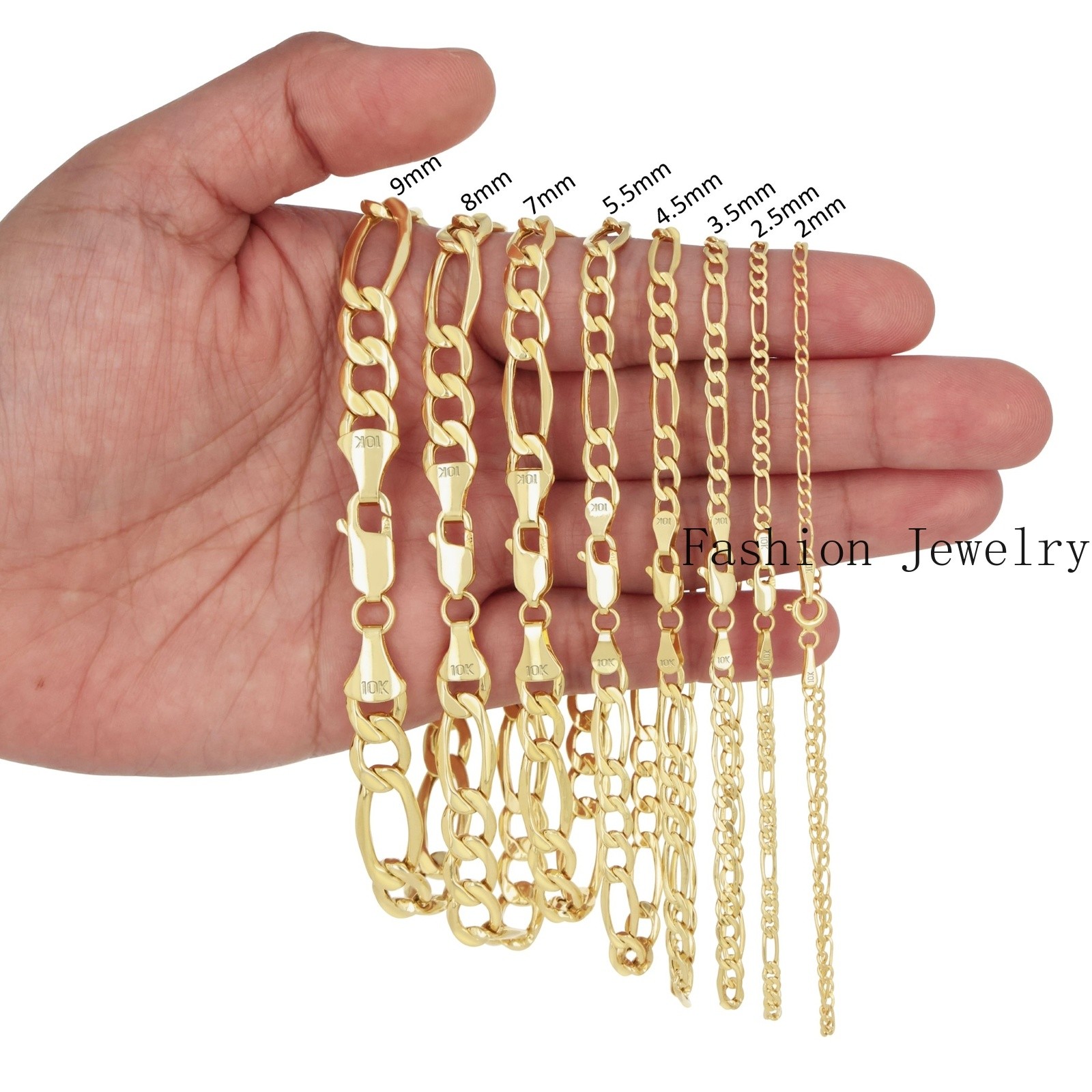 10K Yellow Gold 3.5mm-9mm Italian Figaro Chain Link Bracelet Mens Women 7″ 8″ 9″