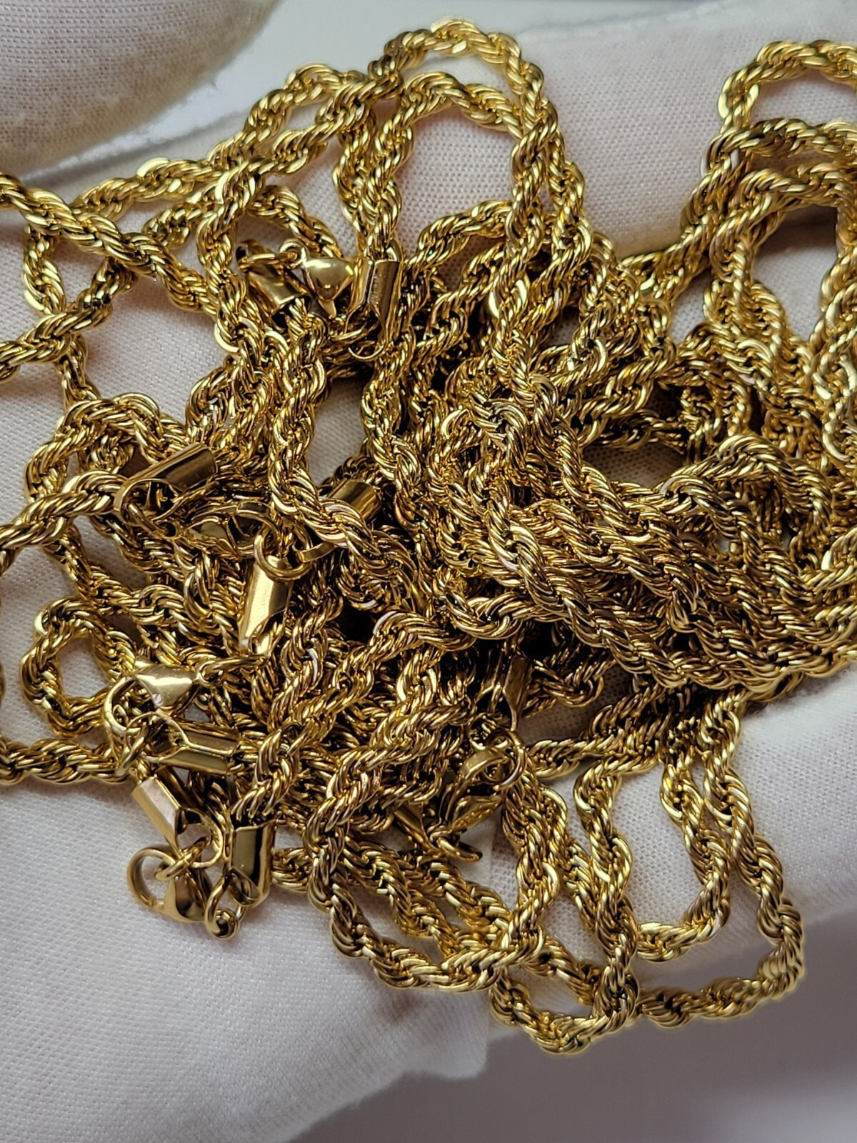 Stainless Steel Gold Plated Rope Chain Necklace 4mm Size 16″ to 26″ Unisex, Men
