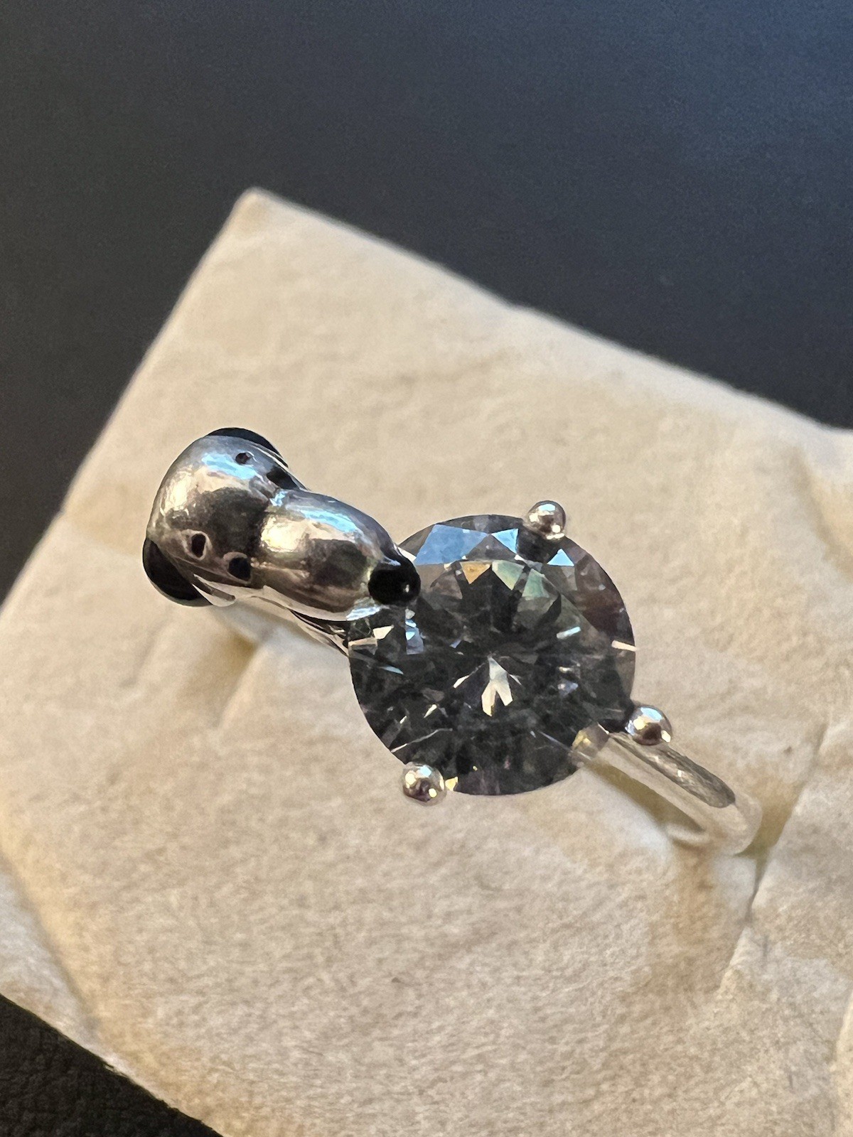 Peanuts 925 Sterling Silver Zircon Peanuts Hugs Snoopy Ring Size 7 Pet Lover
