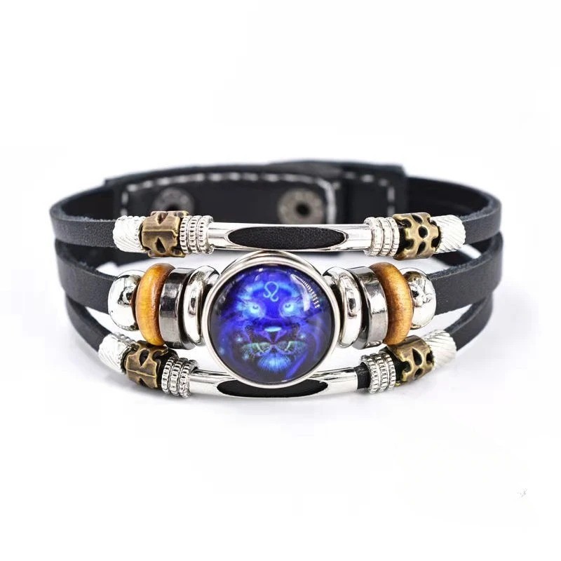Zodiac Signs Spirit Bracelet, Beaded 12 Constellation Zodiac Leather Bracelet