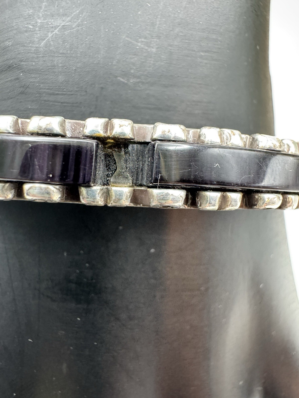 Brighton Whit Black Acrylic Inlay Bracelet Silver Plated (Read)