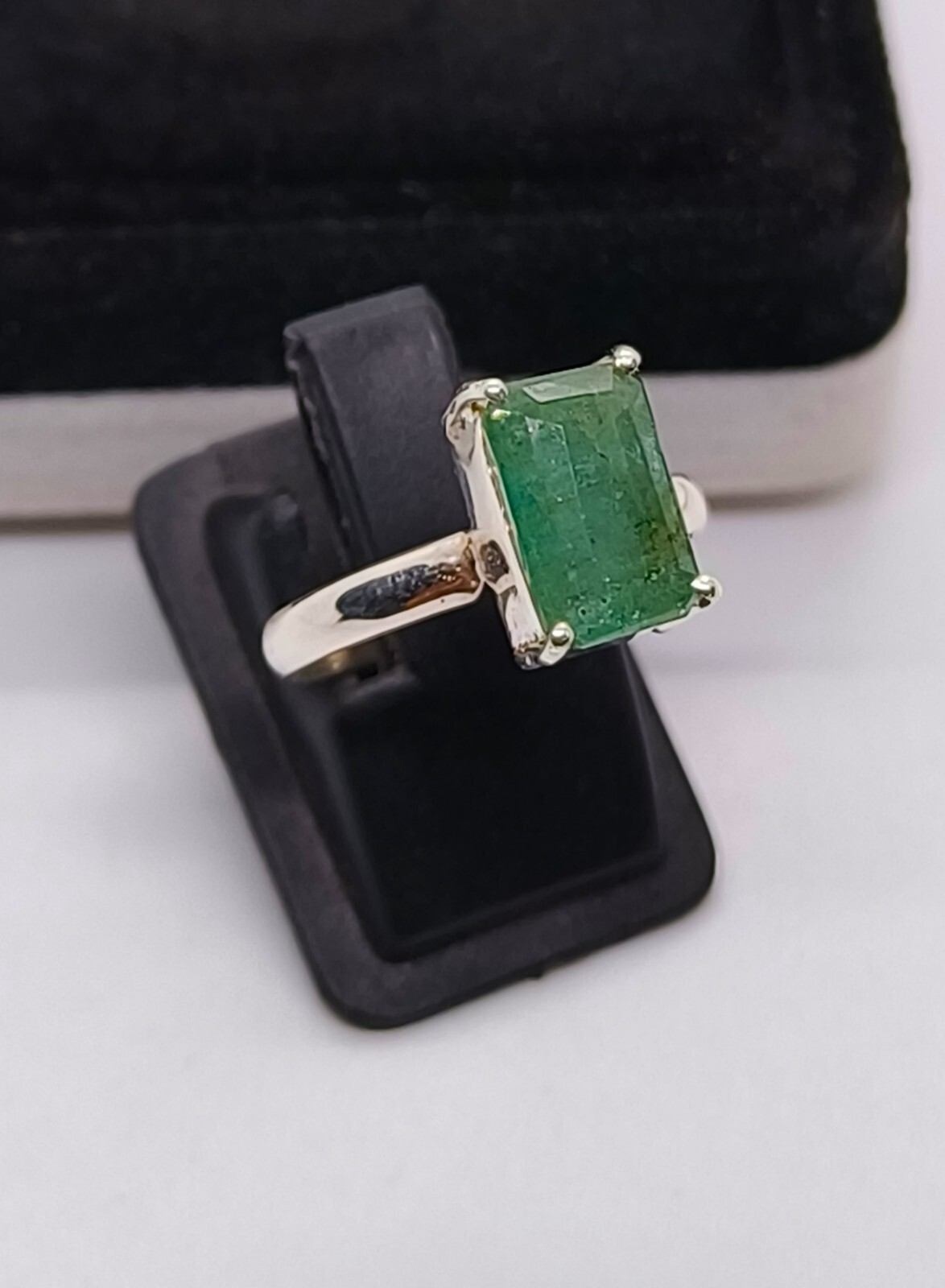 Emerald Ring Silver Natural Emerald Zambia Green Emerald Ring Stone US Size 7