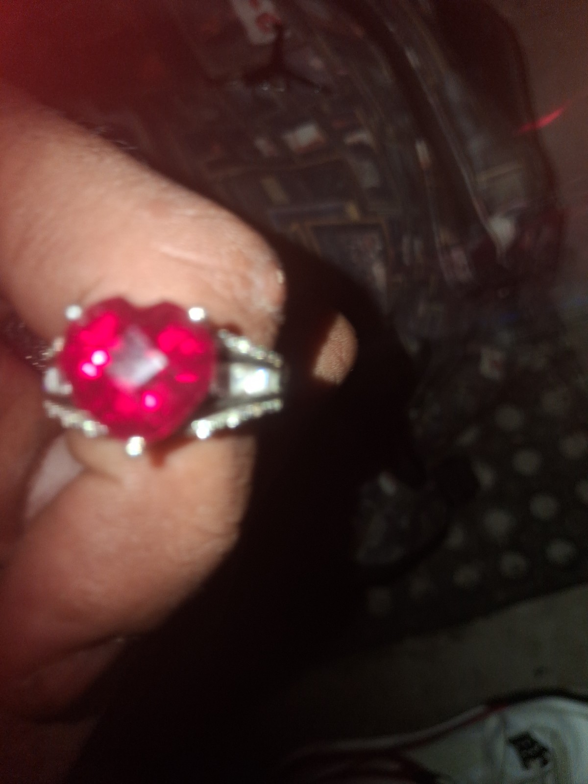 Lab Created Red Ruby Heart Ring 14k White Gold Plated Sterling Silver