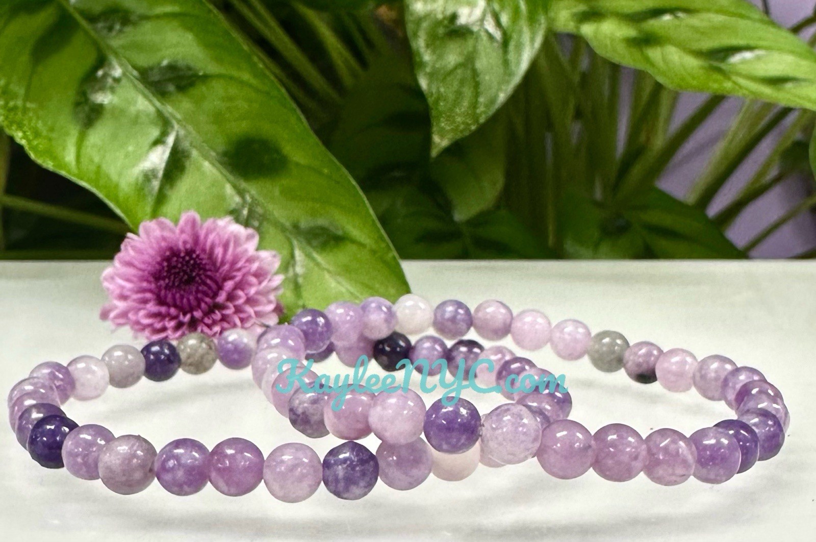 Wholesale Lot 6 Pcs Natural Lepidolite 6mm 7.5” Crystal Healing Stretch Bracelet