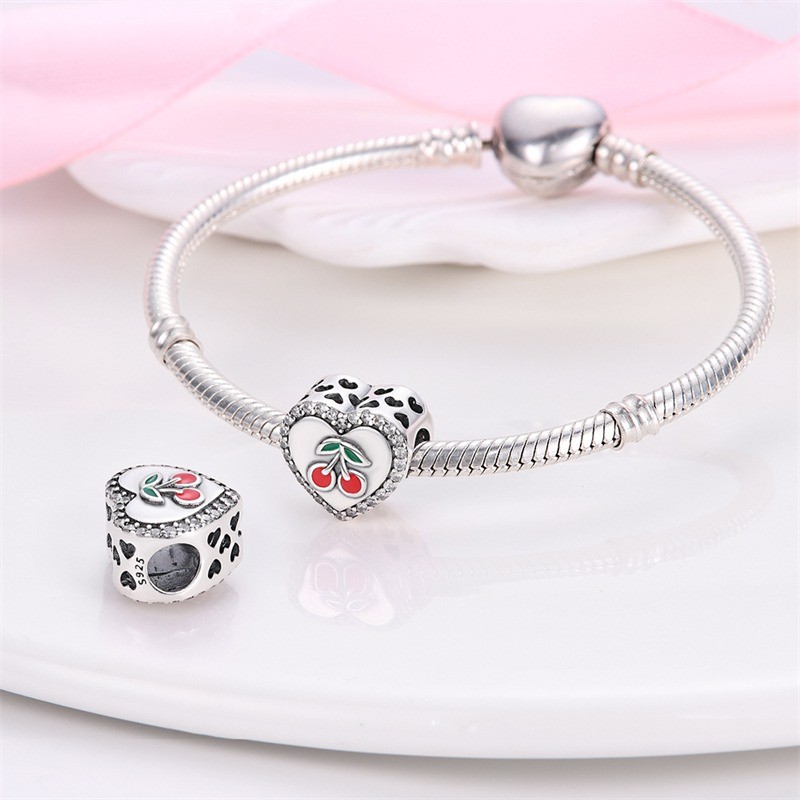 PANDACH 925 Sterling Silver Fruit Heart Bead Charm, Cute Friendship Jewelry Gift