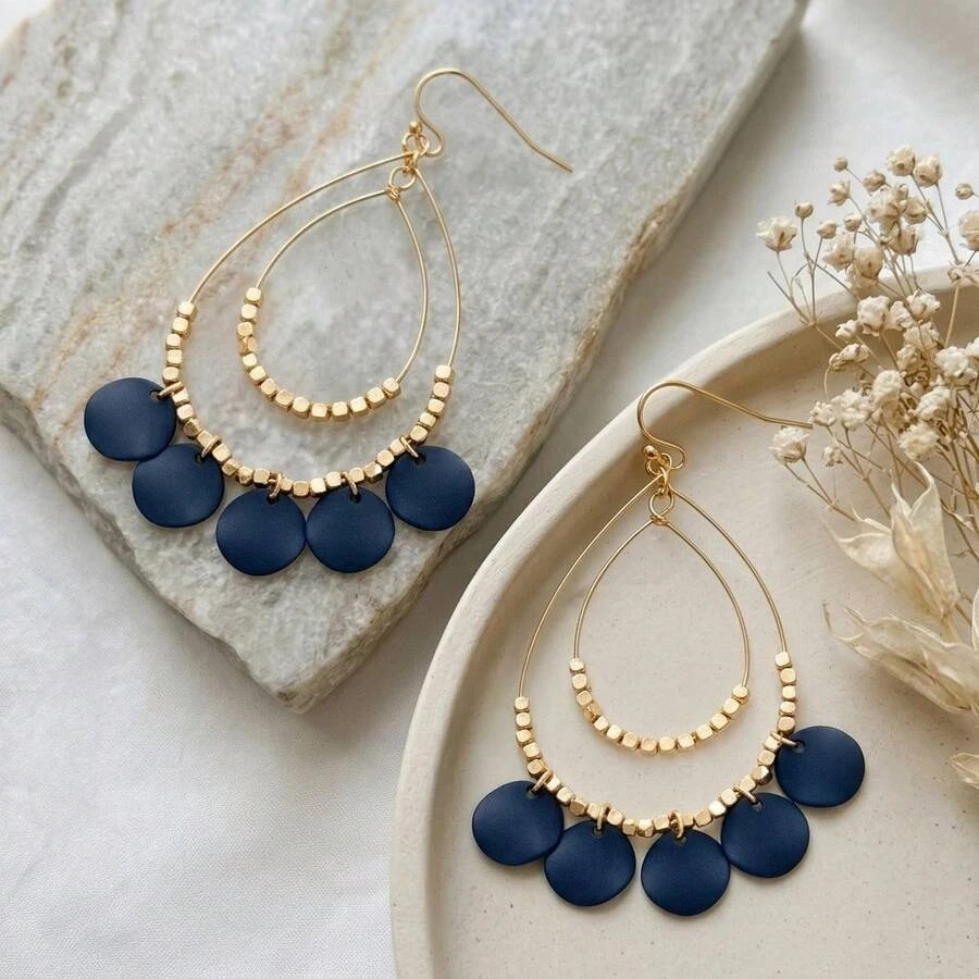 1 pair Boho Tassel Teardrop Earrings Double Layer Beaded Dangle Women Gift