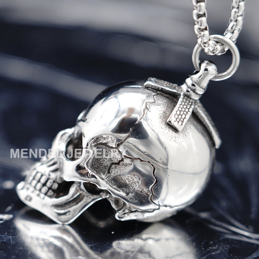 MENDEL Gothic Mens Biker Skull Pendant Necklace Men Stainless Steel Chain Silver