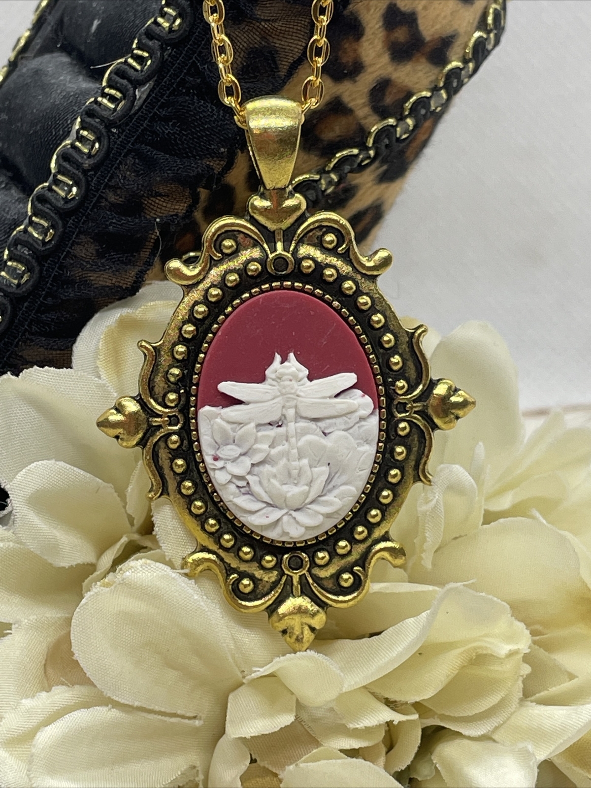 Dragonfly Anniversary Gold Cameo Easter Mother’s Day Birthday wedding Jewelry