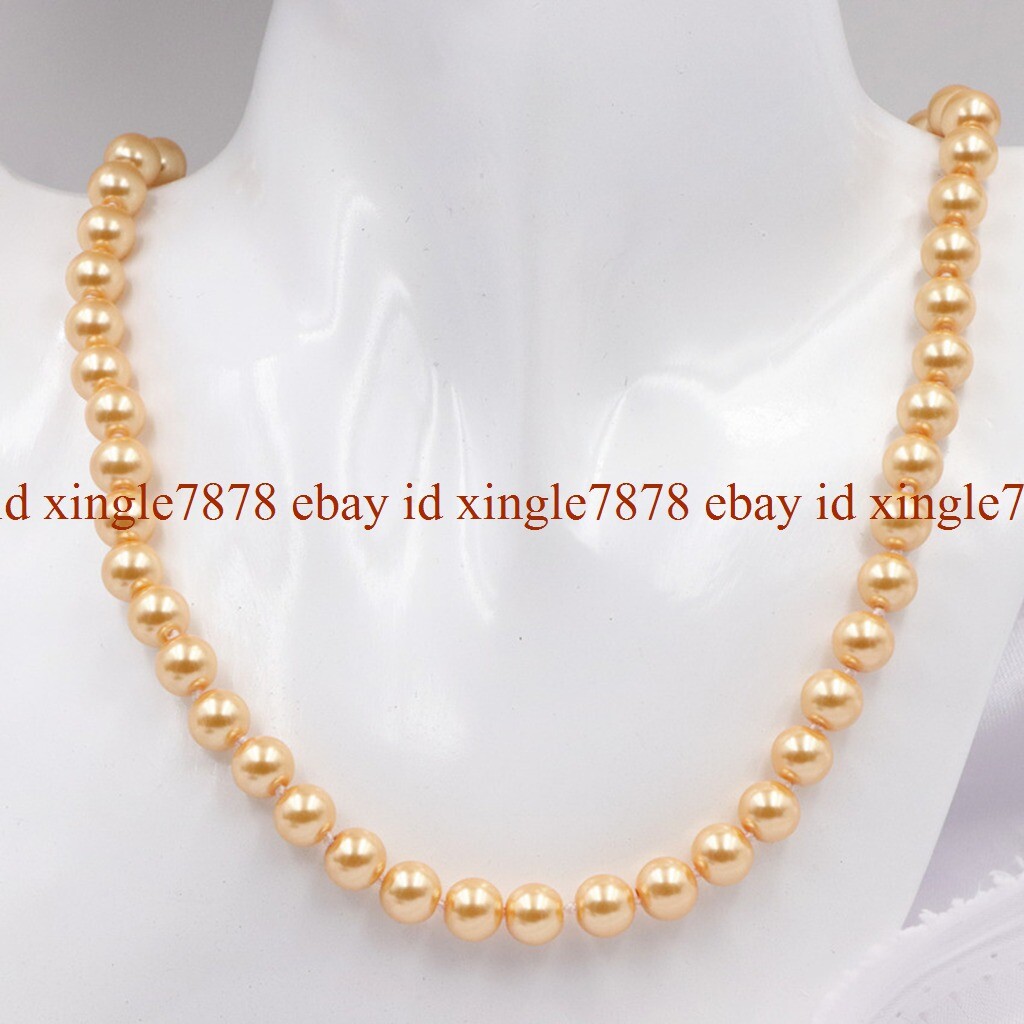 Natural 8MM 10MM 12MM South Sea Shell Pearl Round Beads Necklace 20″