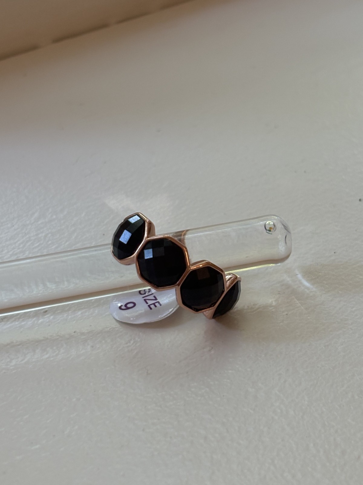 Gilded Grit Bomb Party Black Onyx Cubic Zirconia Ring Rose Gold Plating Size 9