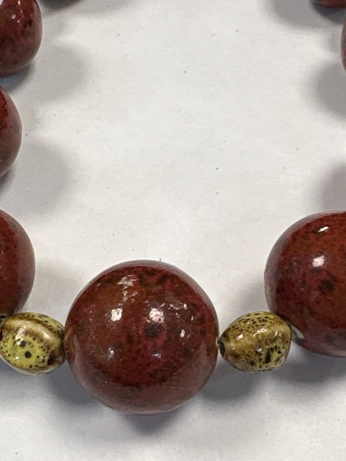 Vintage Red Yellow Mottled Bead Necklace Statement Necklace 204g 40cm
