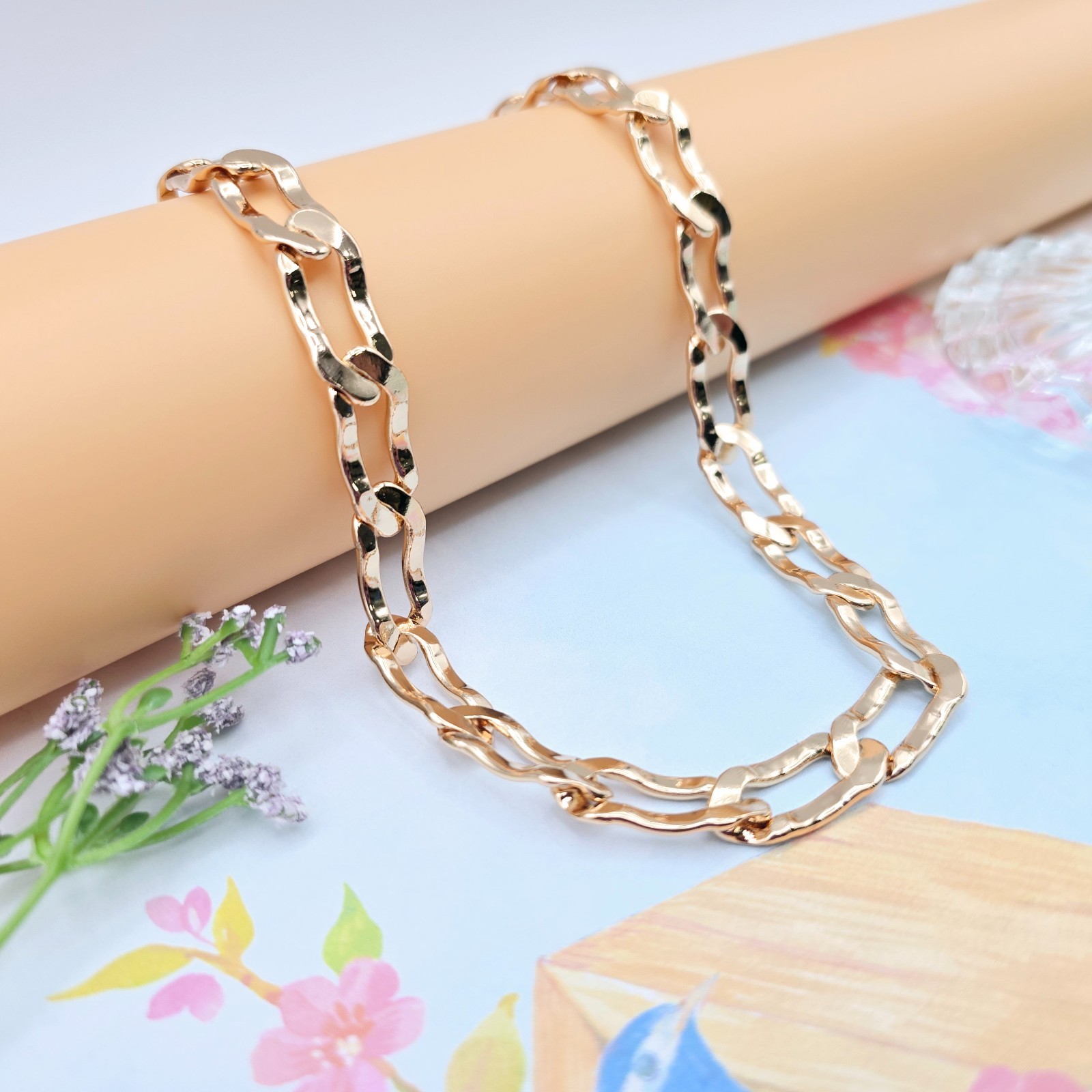 Chunky Link Necklace in High Shine Finish – 19.7 Inch, XPNL0071 Rose Gold