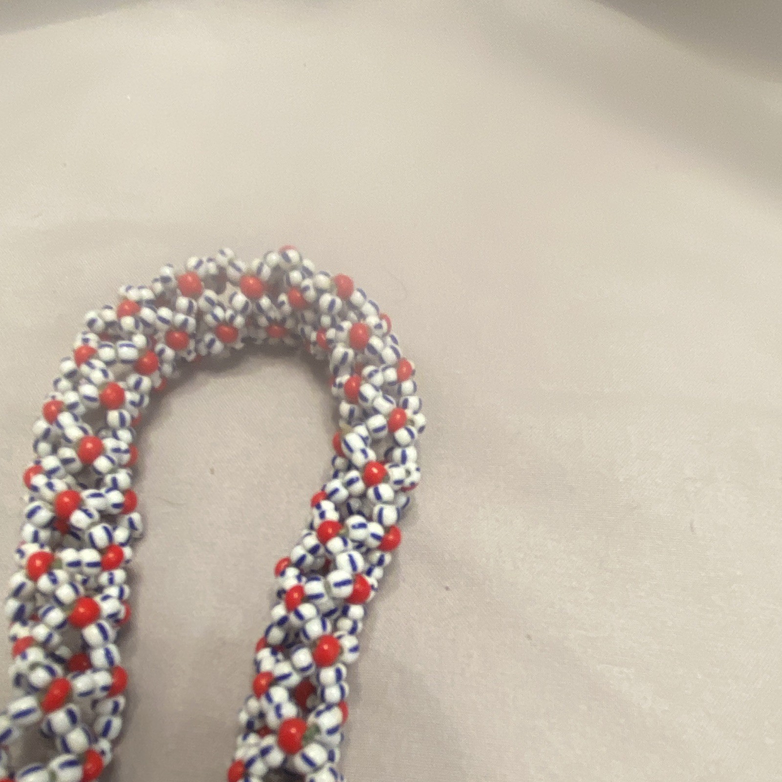 Red White & Blue Beaded Statement Strand Necklace 24in No Stone Vintage