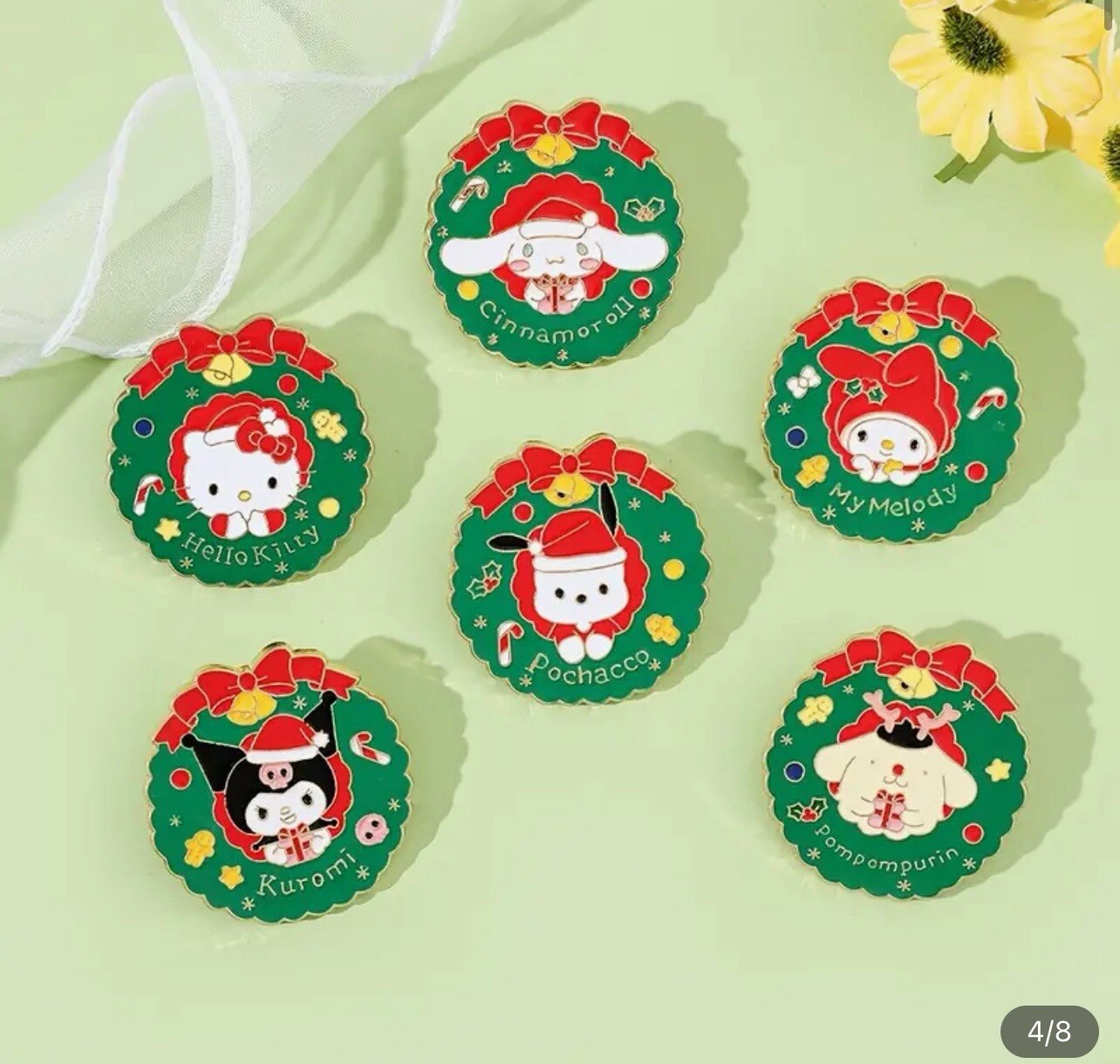 6pcs Sanrio Christmas Pins Miniso Hello Kitty Kuromi Cinnamoroll My Melody