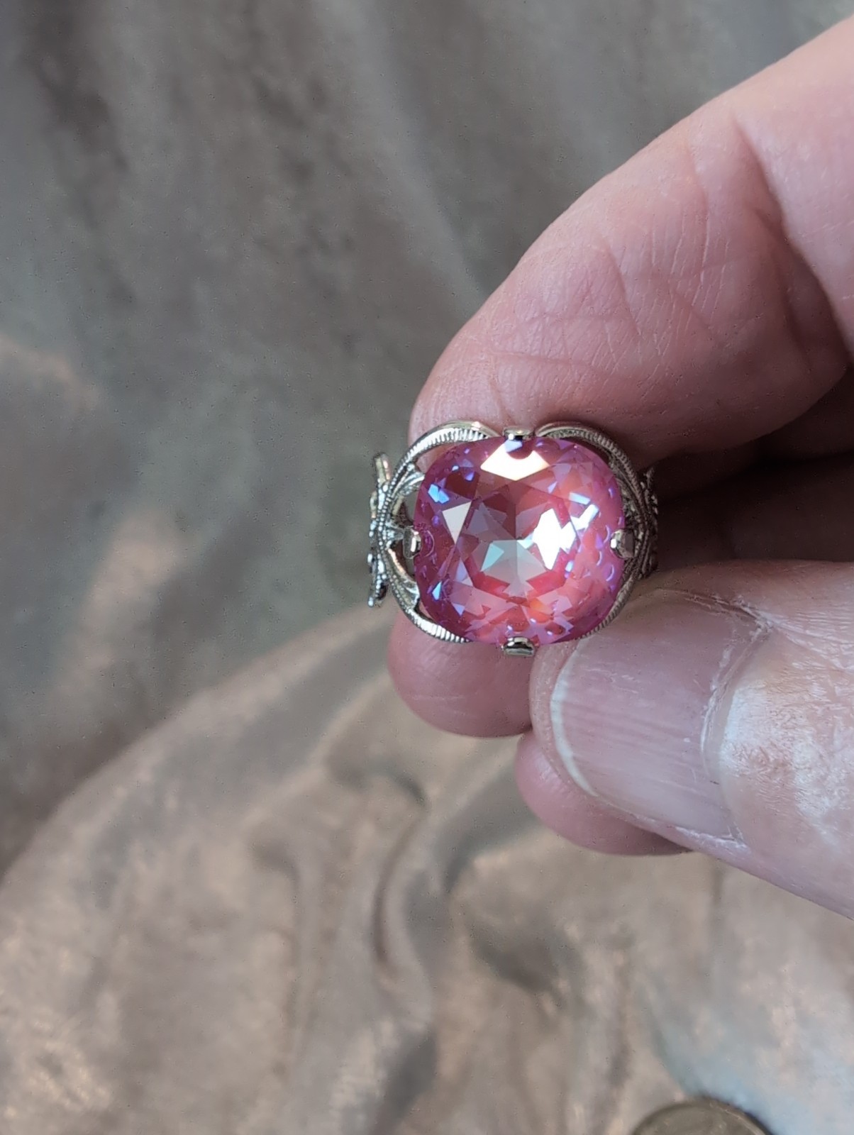 Lotus Pink And Shield Cut Padparadscha Swarovski Rings