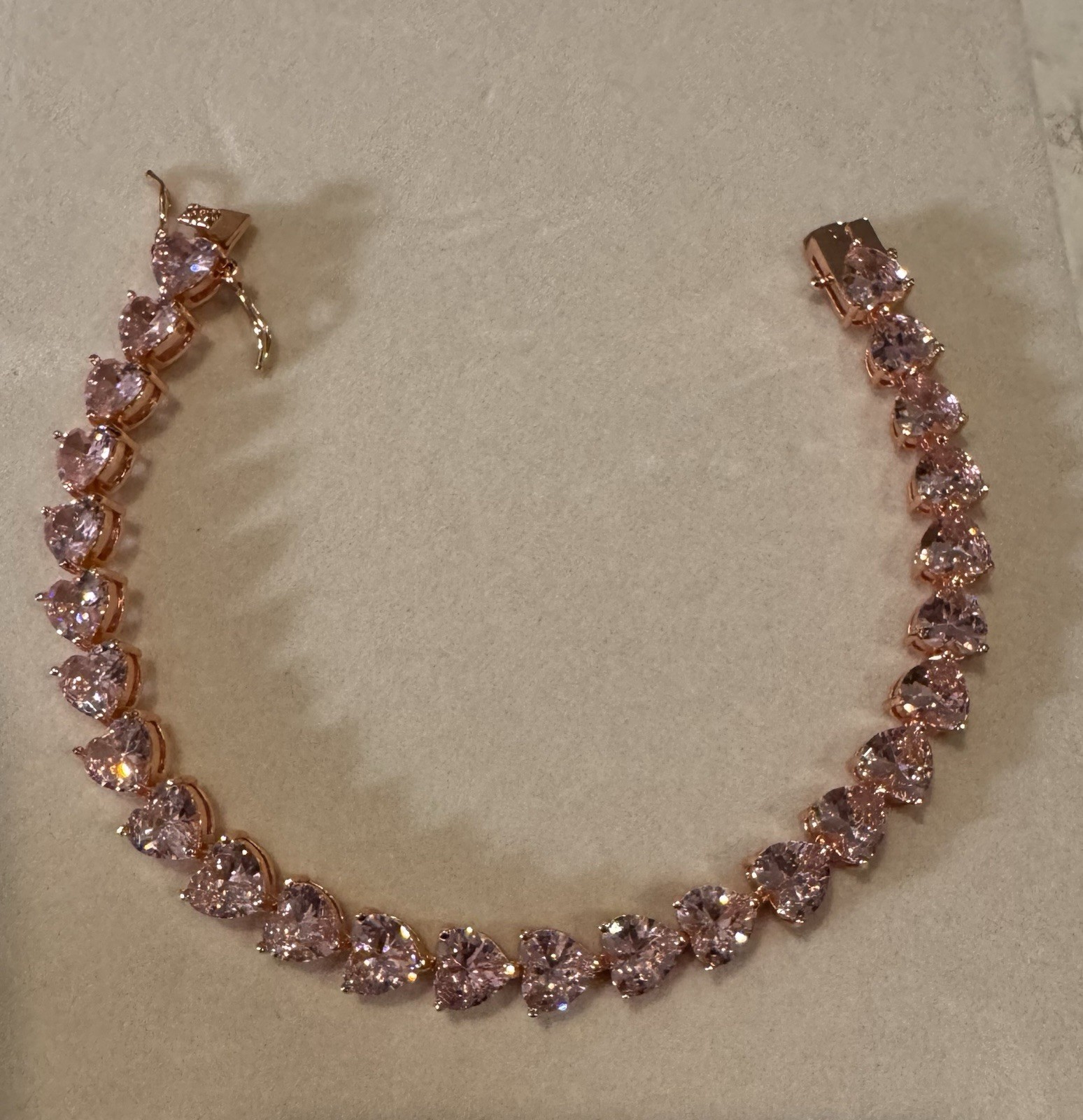 Pink Crystal Heart Tennis Bracelet 8 inch