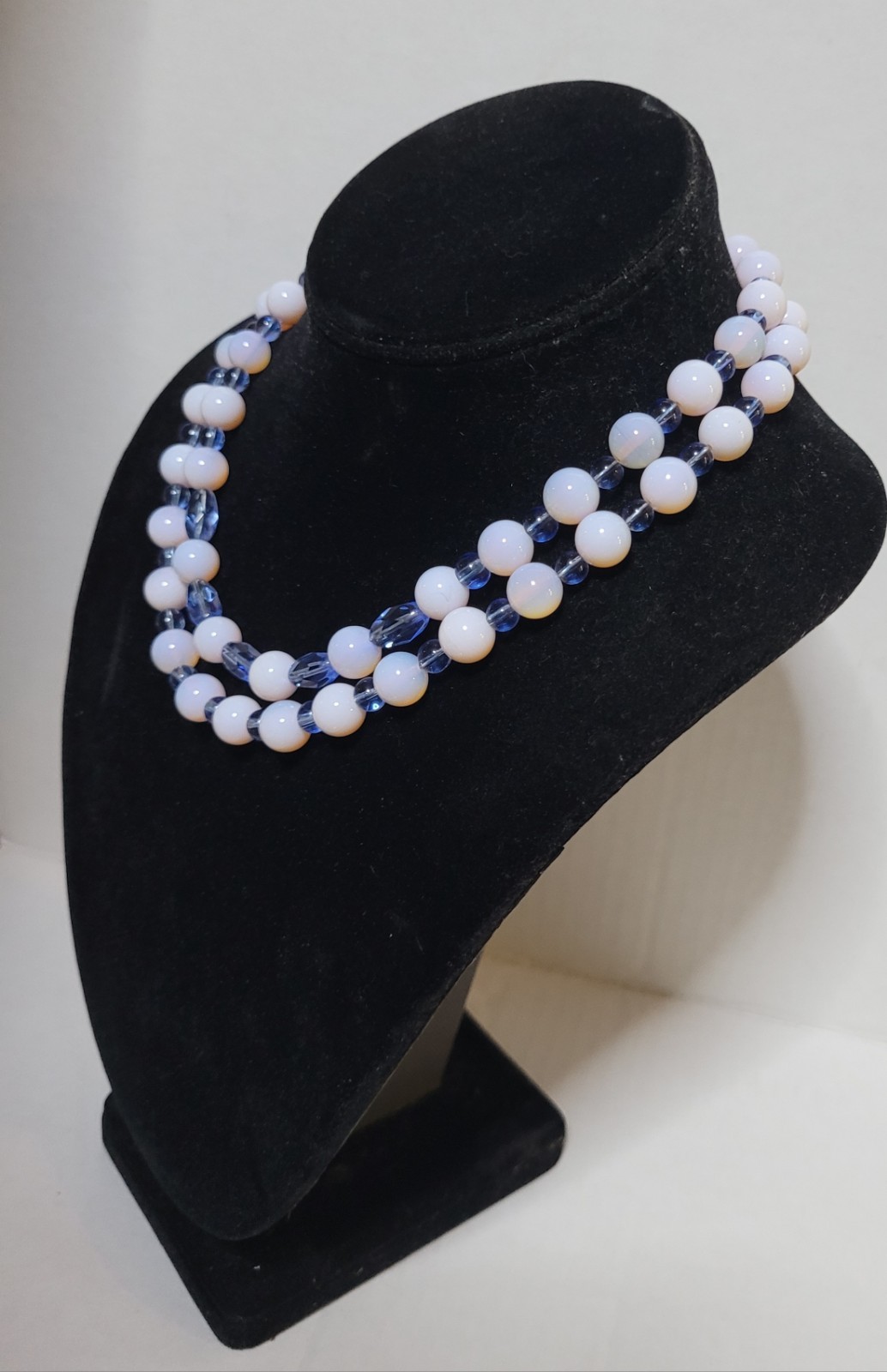 Opalite Double Strand Beaded Necklace Aprox Lengths 16 17 Inches Silver Tone