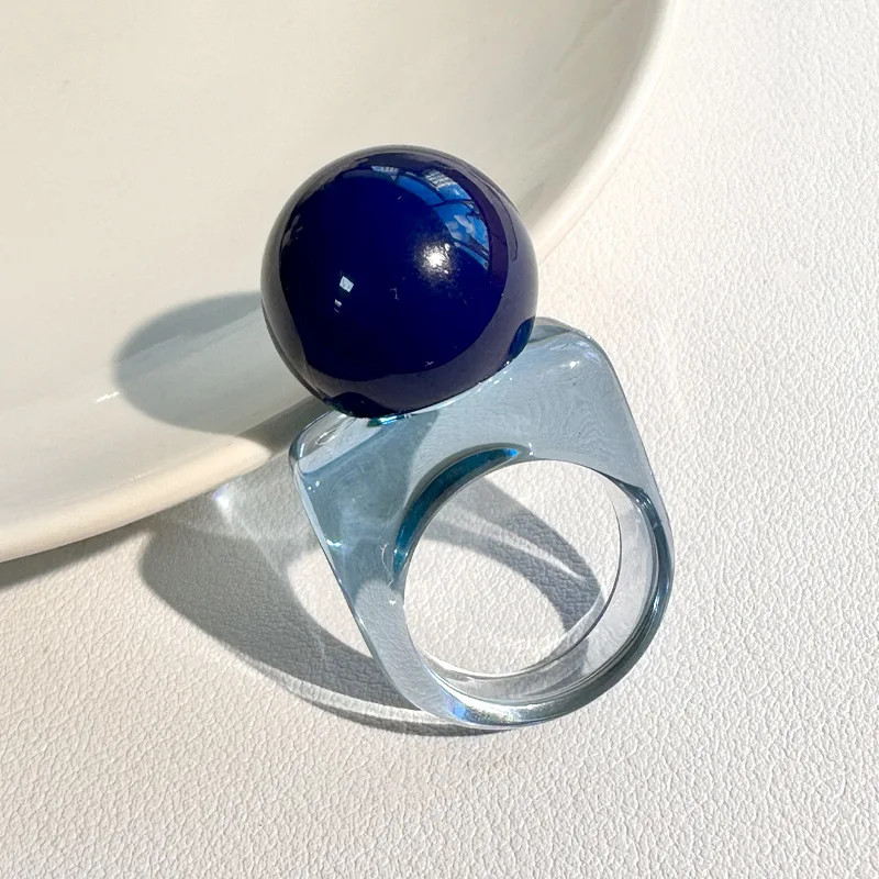 Resin Ball Shape Ring Chunky Geometric Adjustable Wedding Band Women Jewelry