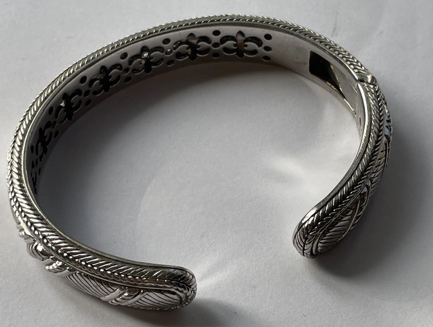 Judith Ripka Sterling Silver Diamonique CZ Cable Hinged Cuff Bracelet 7″ 47g