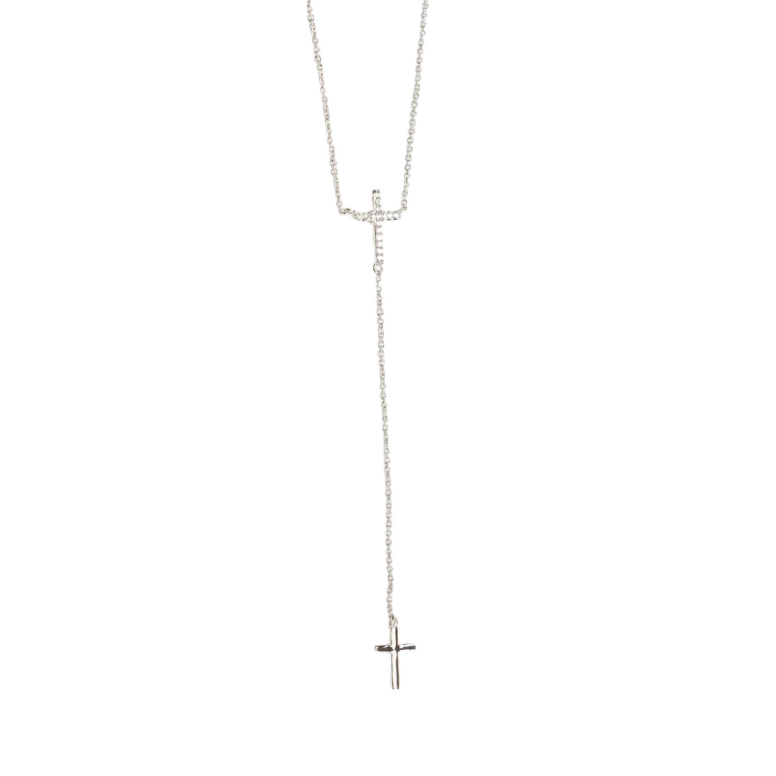 Two Cross with CZ Stones Drop Necklace White Gold NEW LOWEST PRICE