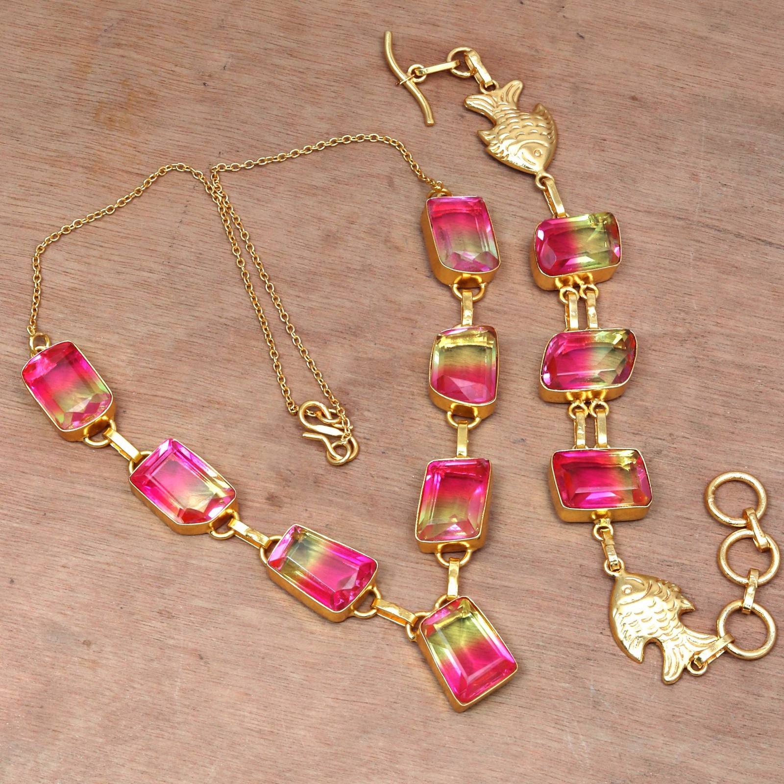 Bio-Tourmulian 14 Ct Gold Plated Jewelry Necklace Bracelets18-20”