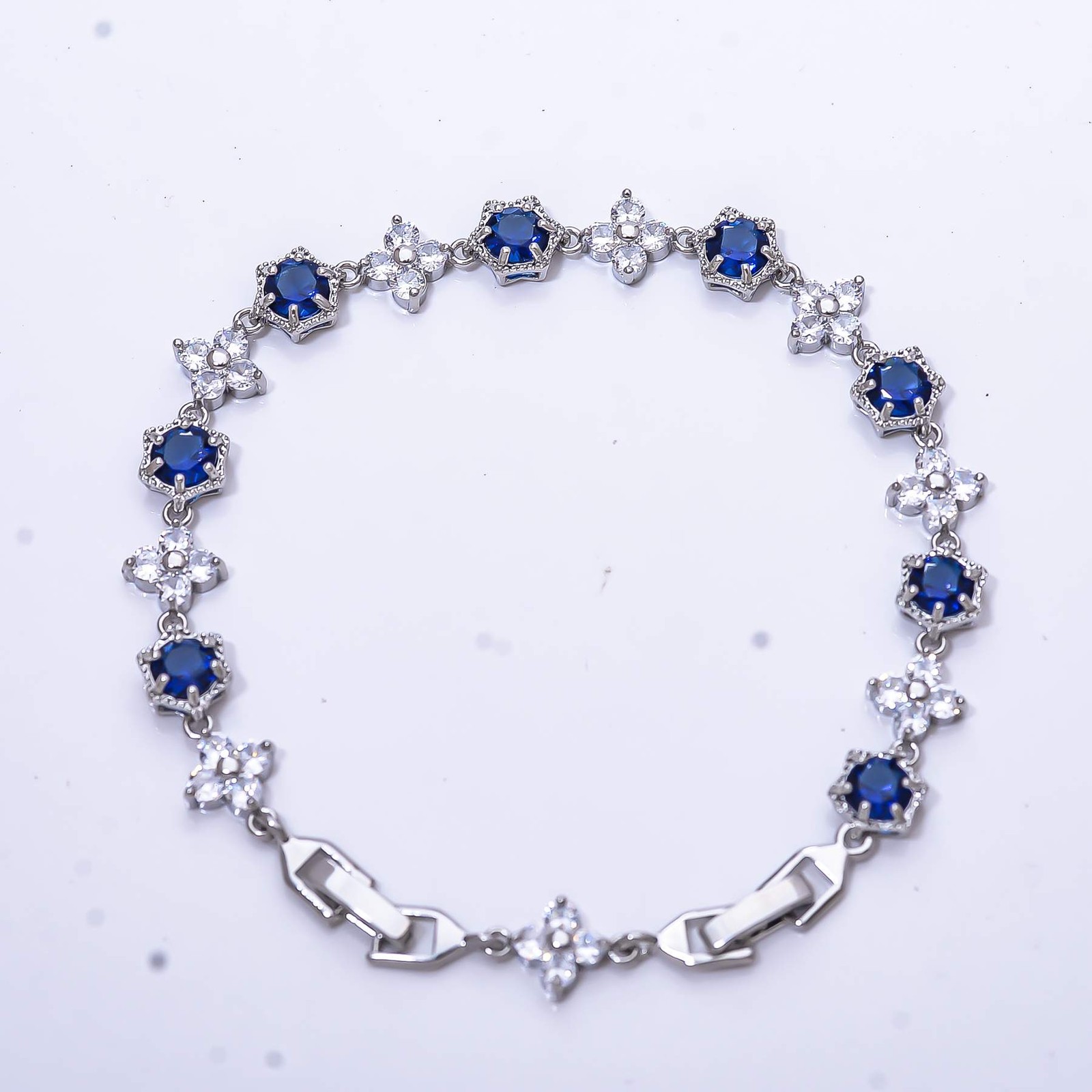 Blue Sapphire & CZ – Simulated 925 Sterling Silver Tennis Bracelet 8.99″ B67