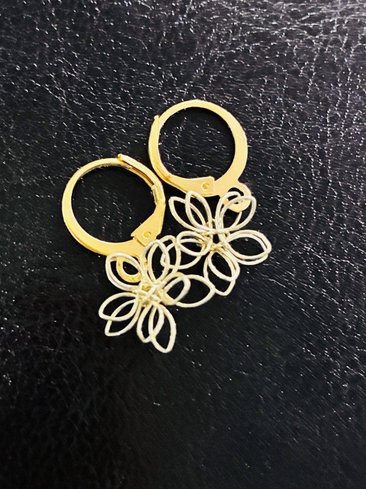 Flower Wired Hoop Earrings, Gold, High Quality Simple , Art,
