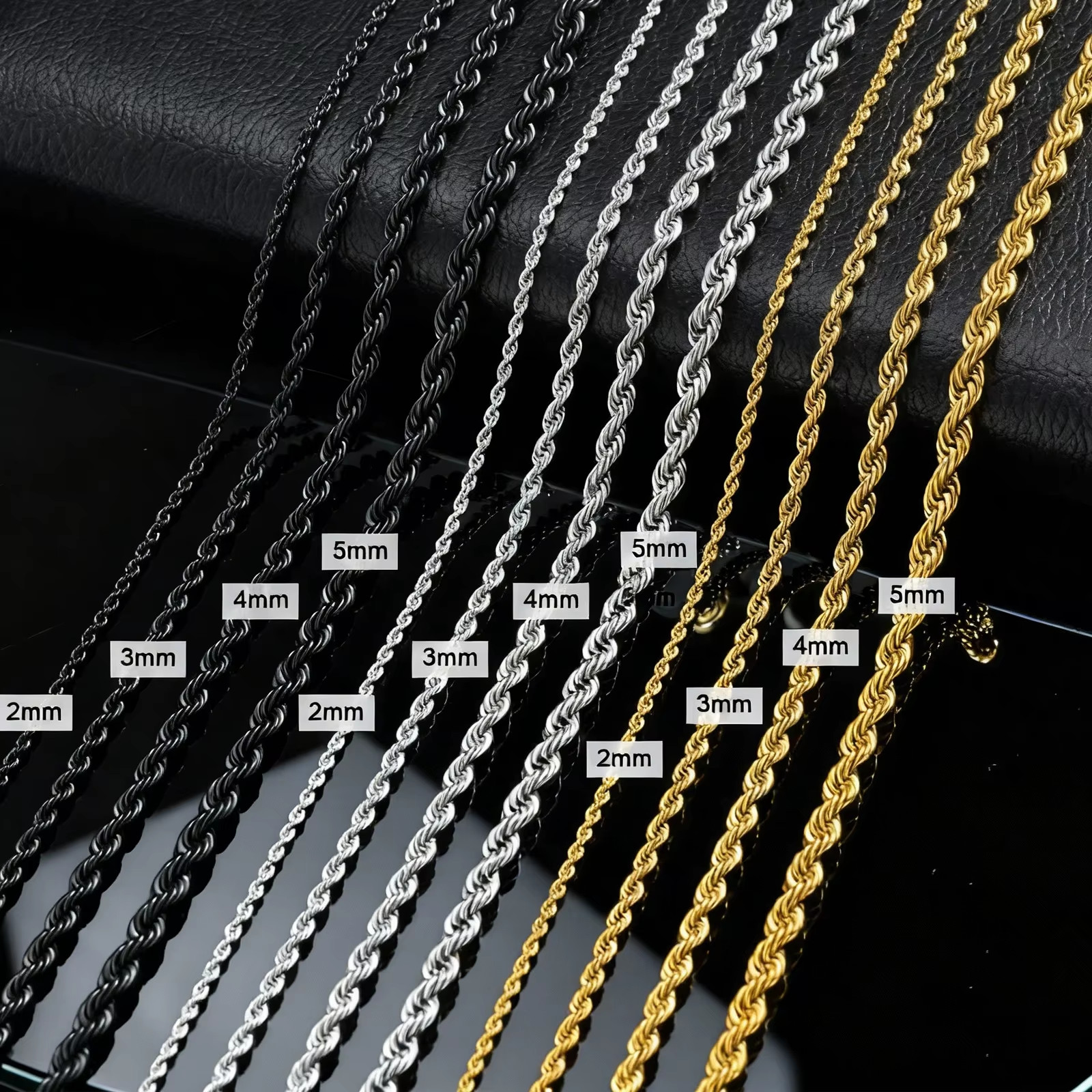 Rope Twisted Chain Necklace for Men Women,Gold Silver Color Stainless Steel Chai
