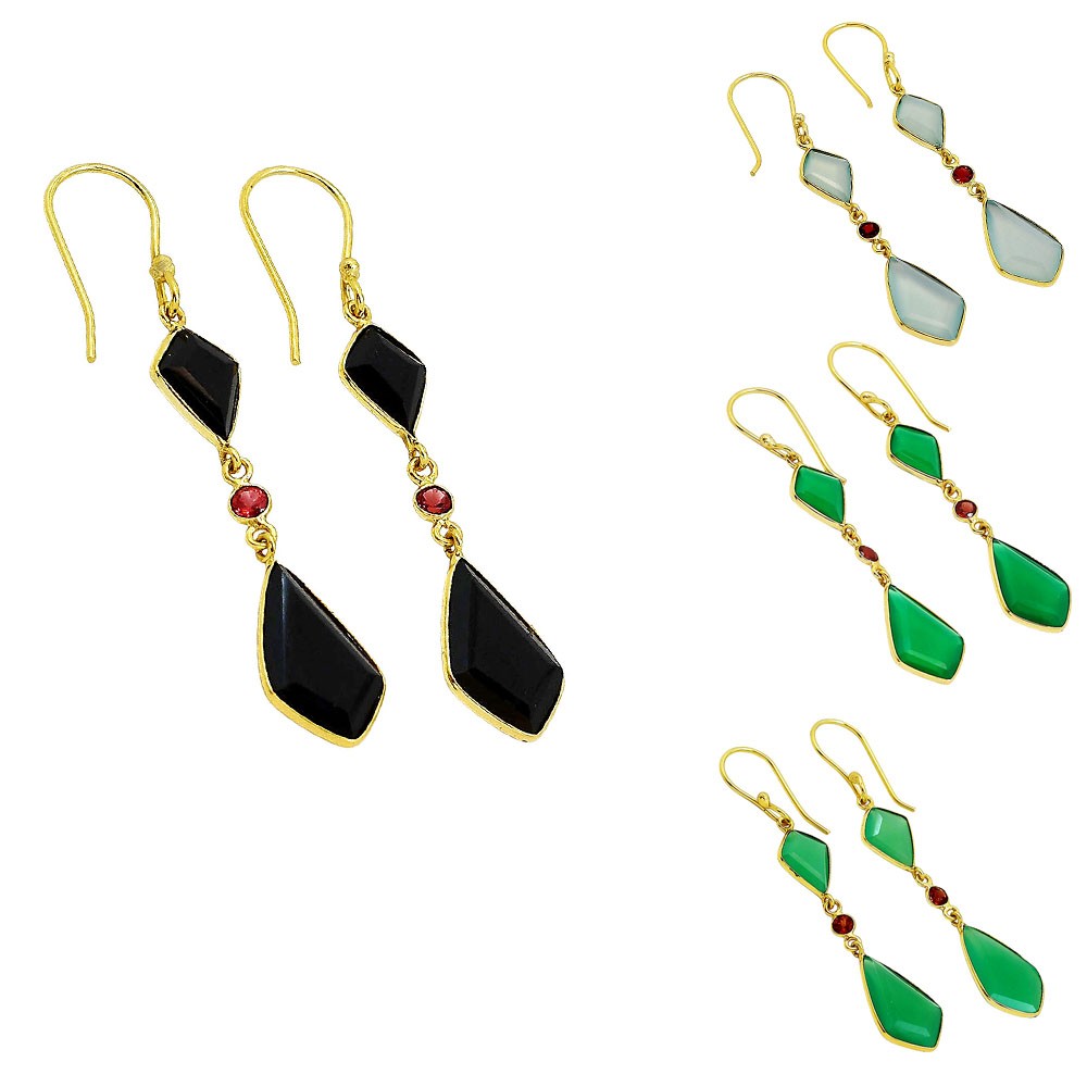 18K Gold Over Brass Faceted Multi-Gemstone Dangle Earrings, Stylish Look TGE1052